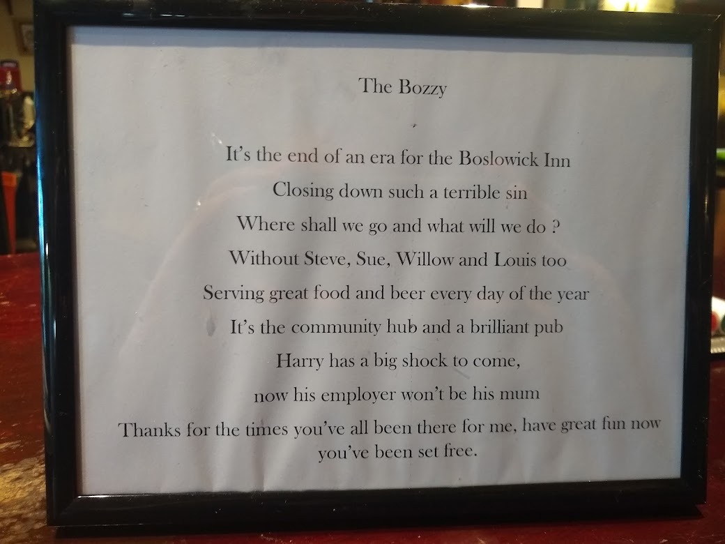 A poem on the bar talks of the end of an era