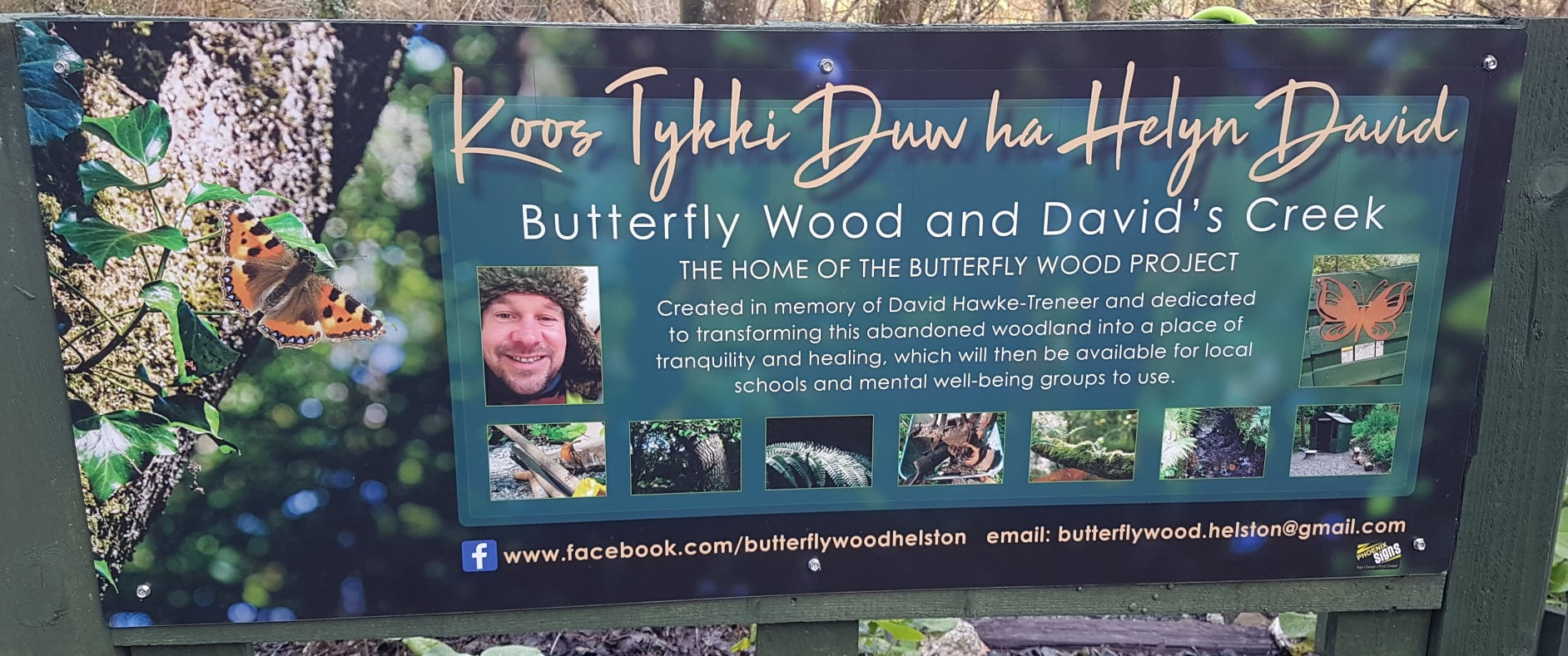 The sign of Butterfly Woods, near Helston