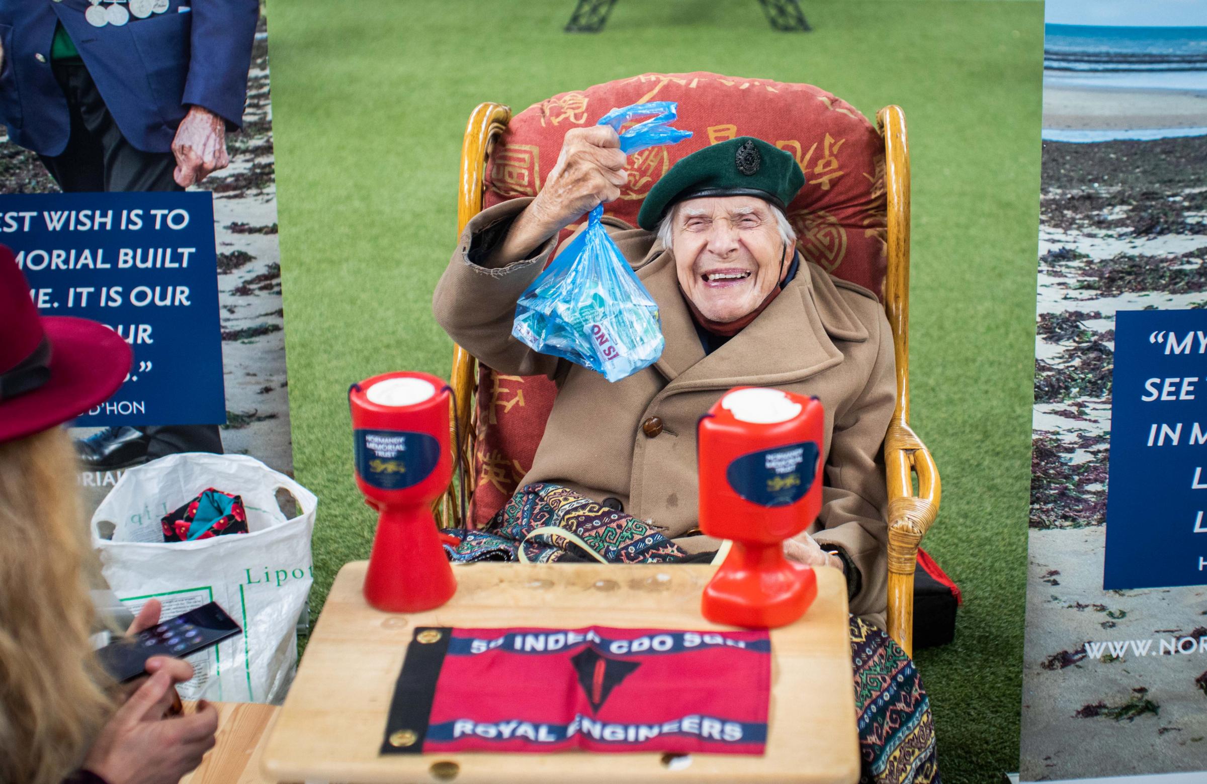 D-Day veteran Harry Billinge raises money for the Poppy Appeal at the Par Market in Cornwall. 