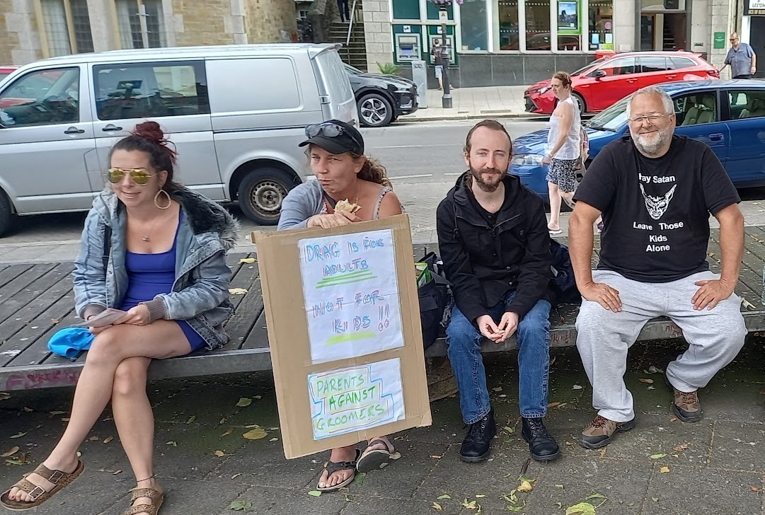 Anti-storytime protestors on the Moor