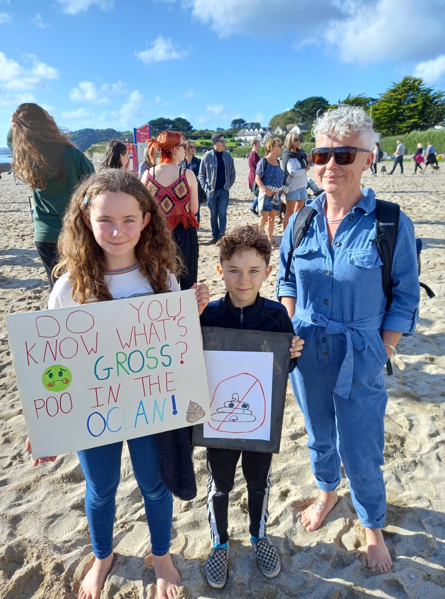 Arabella and Arlo Long at the protest with Donna Becket