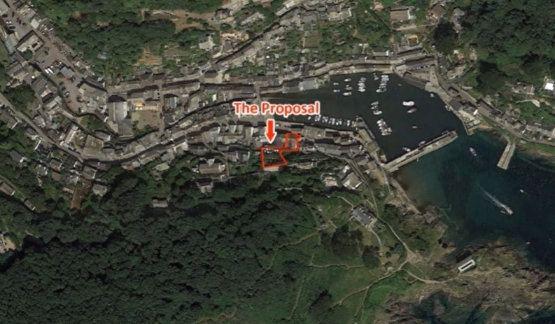 An aerial photo showing the pub site in relation to Polperro harbour (Pic: Cornwall Council)