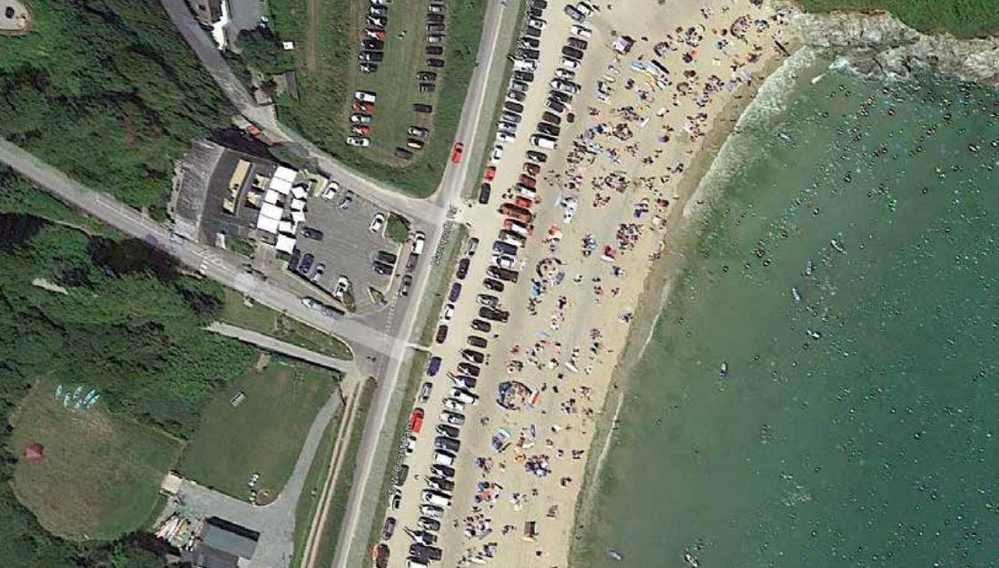An aerial view of the parking at Maenporth beach (Pic: Google Earth)
