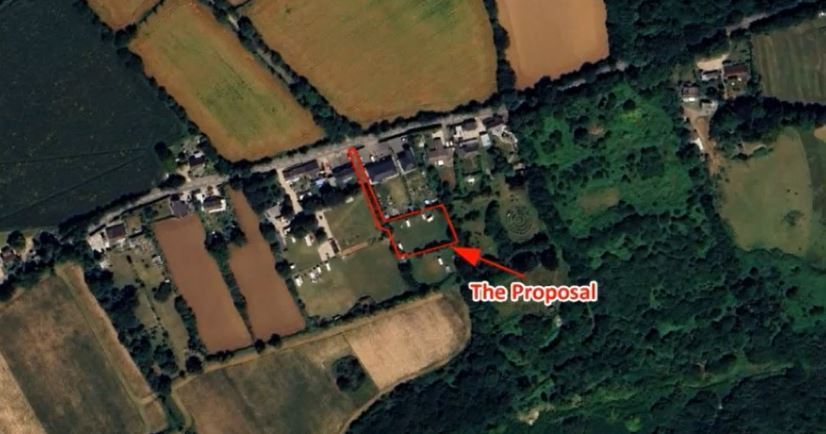 An aerial photograph showing where the housing development would be built on the outskirts of Townshend (Pic: Google Earth / Cornwall Council)