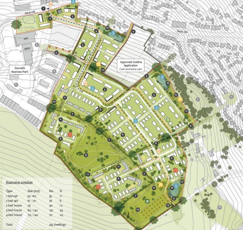 A masterplan design showing the layout of the 325-property development in Wadebridge (Pic: Cornwall Council planning portal)