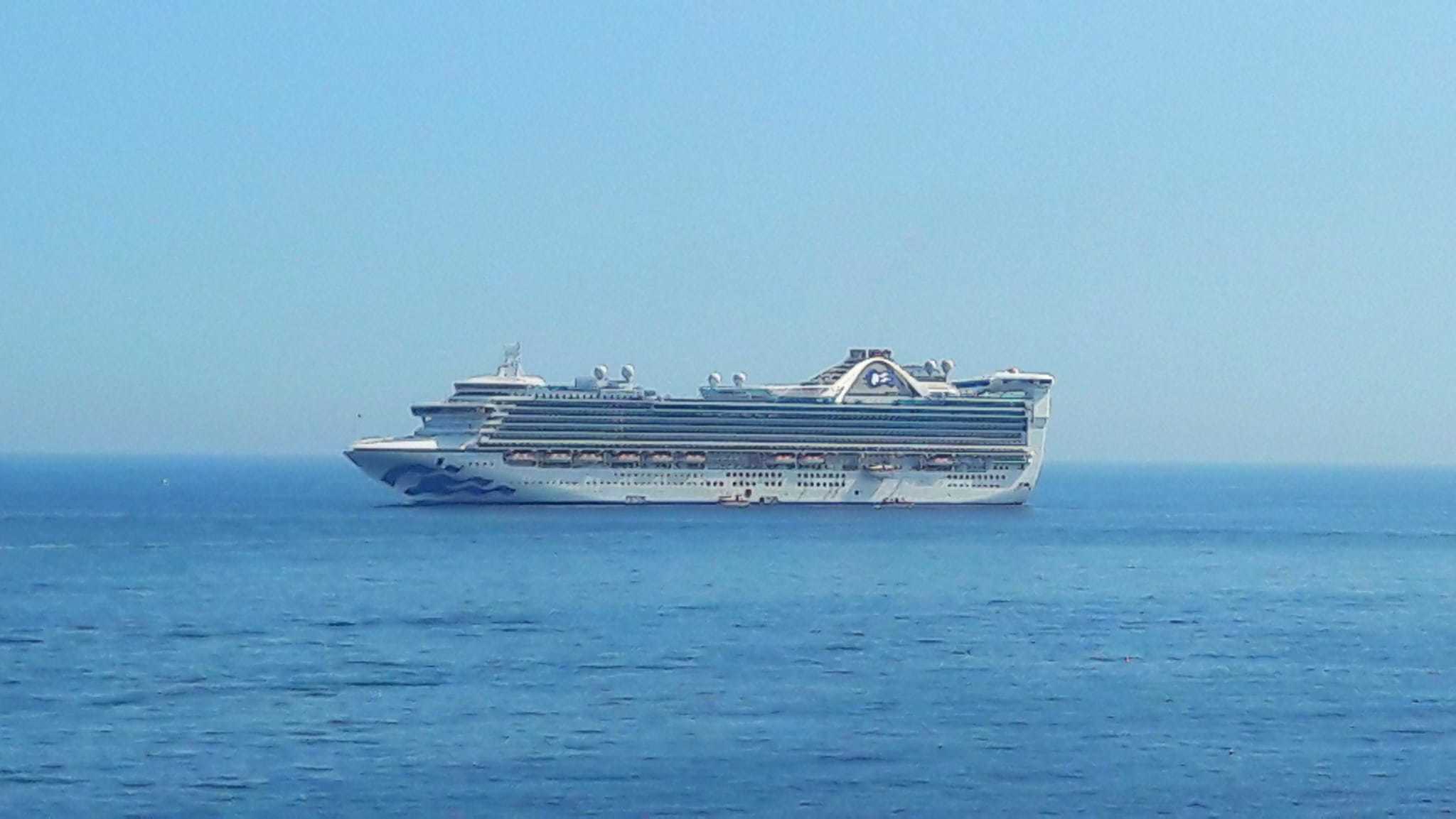 The Caribbean Princess anchored off Falmouth this week. Image: Emma Annear/Packet Camera Club