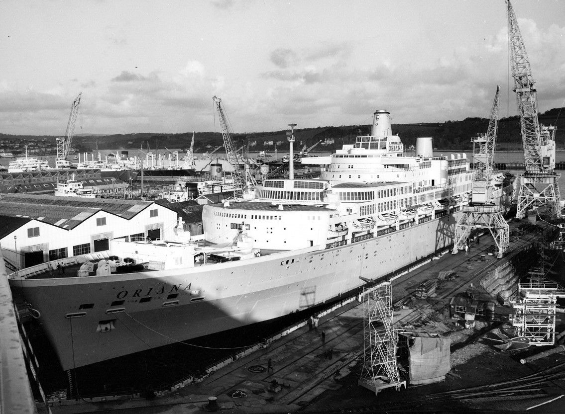 P&O liner Oriana in drydock in 1960. Image: David Barnicoat Collection