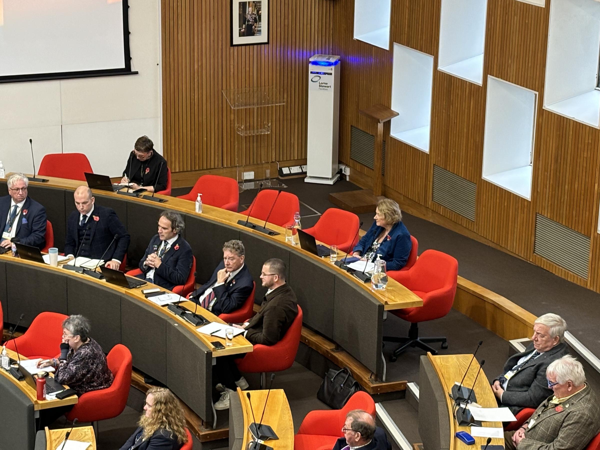 Cornwall Council leader Linda Taylor sat on her own during the debate about her leadership (Pic: LeeTrewhela/LDRS)