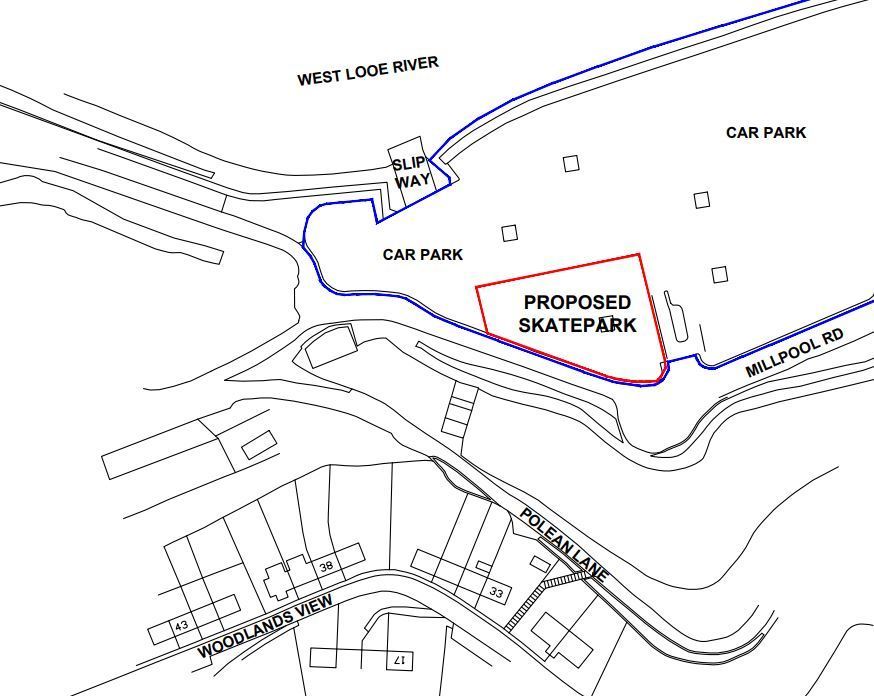 Where the skatepark would be based in The Millpool car park (Pic: Looe Town Council)